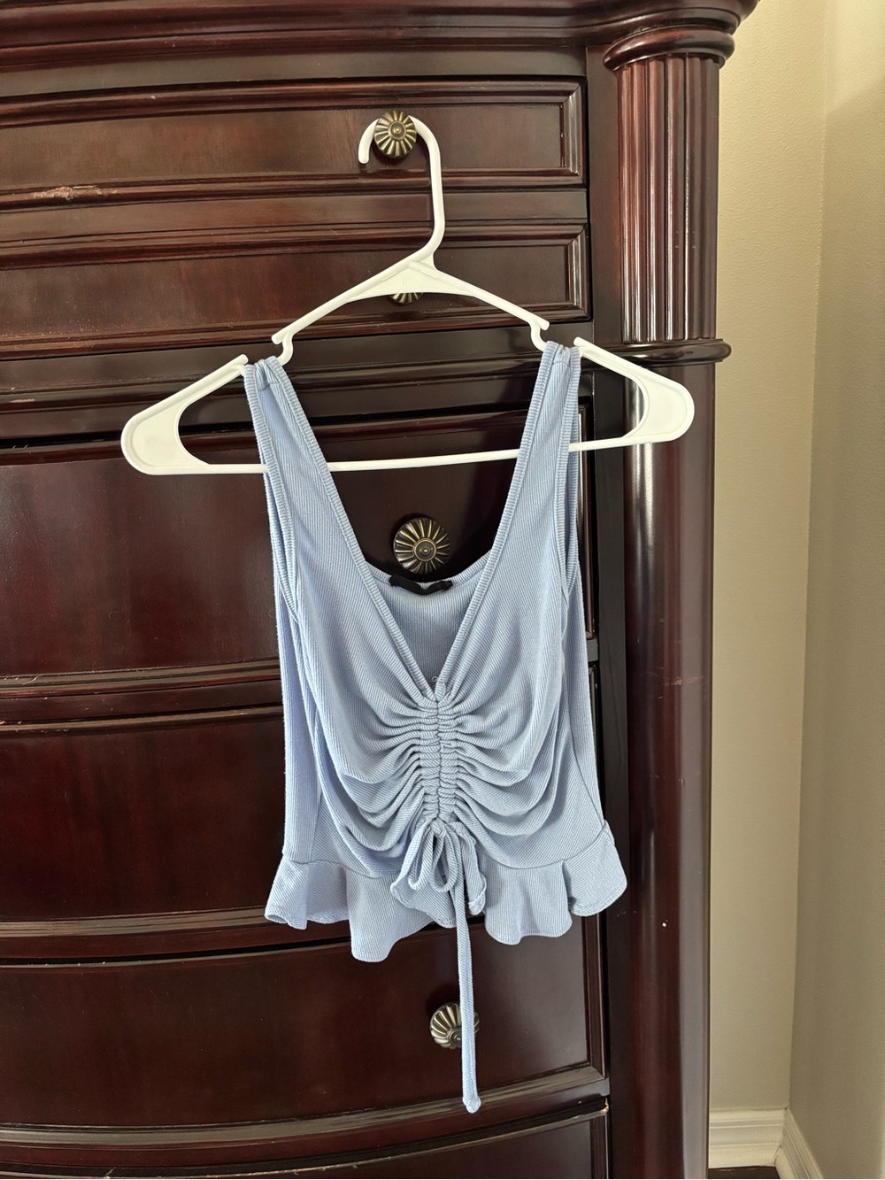 Ruched Drawstring Camisole Tank Top - Light Blue